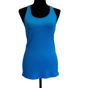 Under Armour blue ribbed racerback tank top stretchy athletic fitness gym yoga